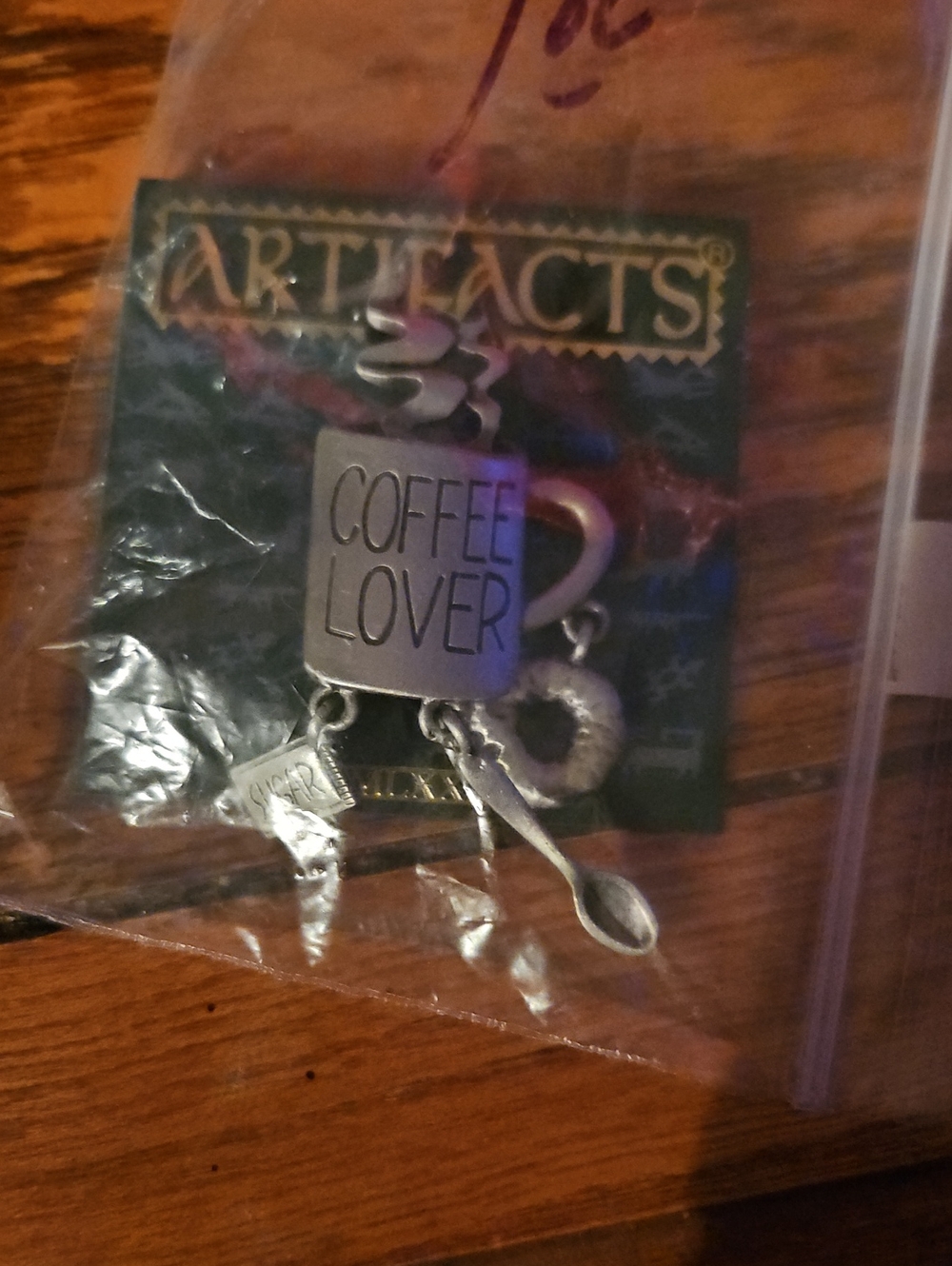 Silver-Tone 'Coffee Lover' Charm Brooch - Silver
